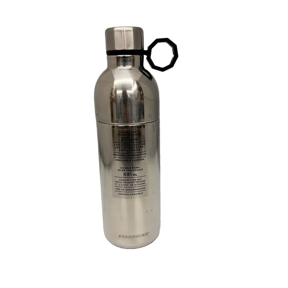 Starbucks Silver Water Bottle Carabiner Hook 20oz 3 Piece Steel Tumbler NEW